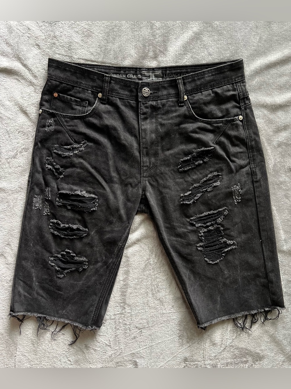 Jordan Craig Black Distressed Denim Shorts 36